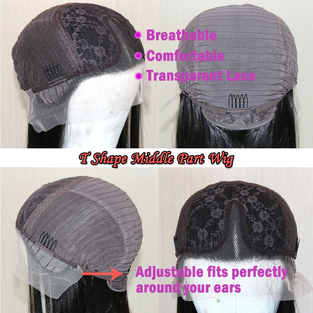 

Yaki Straight T Part Lace Front Wigs Natural Color Synthetic Long Wigs Heat Resistant Fiber Hair for Black Women 26 Inch