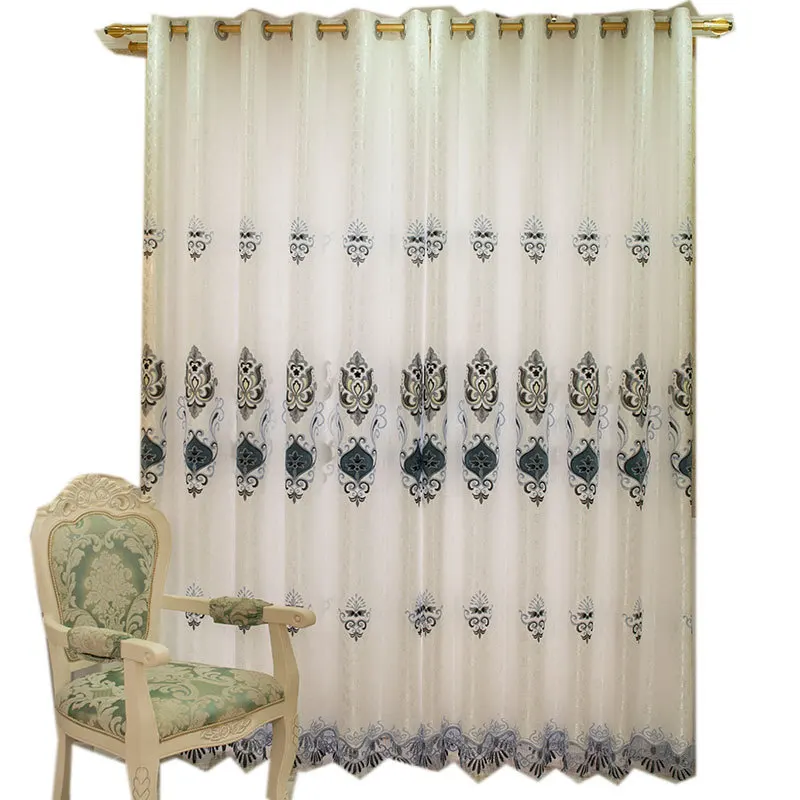 

2021Simple European 60% Shading Curtain Jacquard Embroidery Lace Curtains For Living Room Bedroom Window Treatment Sheer Tulle#4