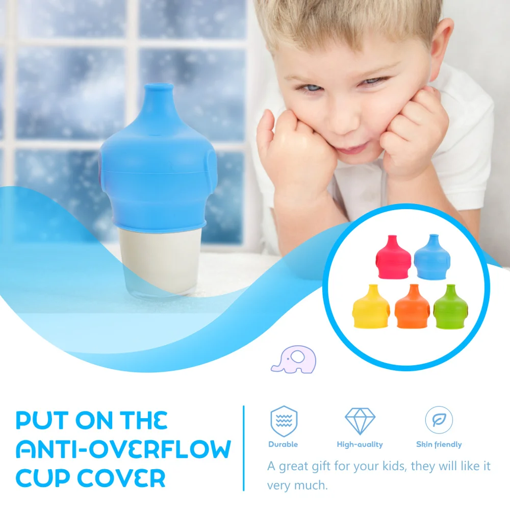 

5Pcs Silicone Cup Lids Spill and Leak Proof Lid with Spout for Baby Toddler Kids