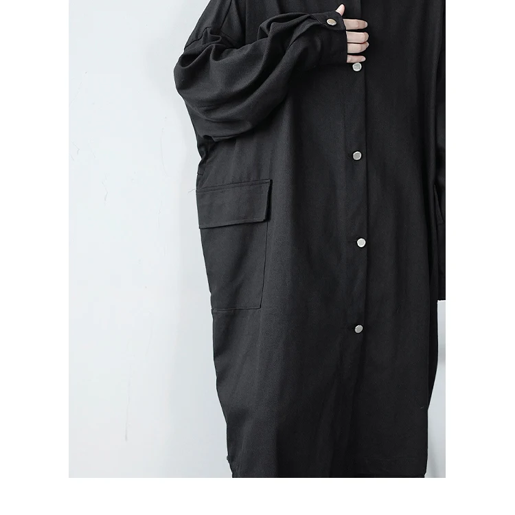 

Male Women Japan Harajuku Streetwear Vintage Trench Jacket Outerwear Men's Cotton Material Mid-Length Loose Casual Trench Coat