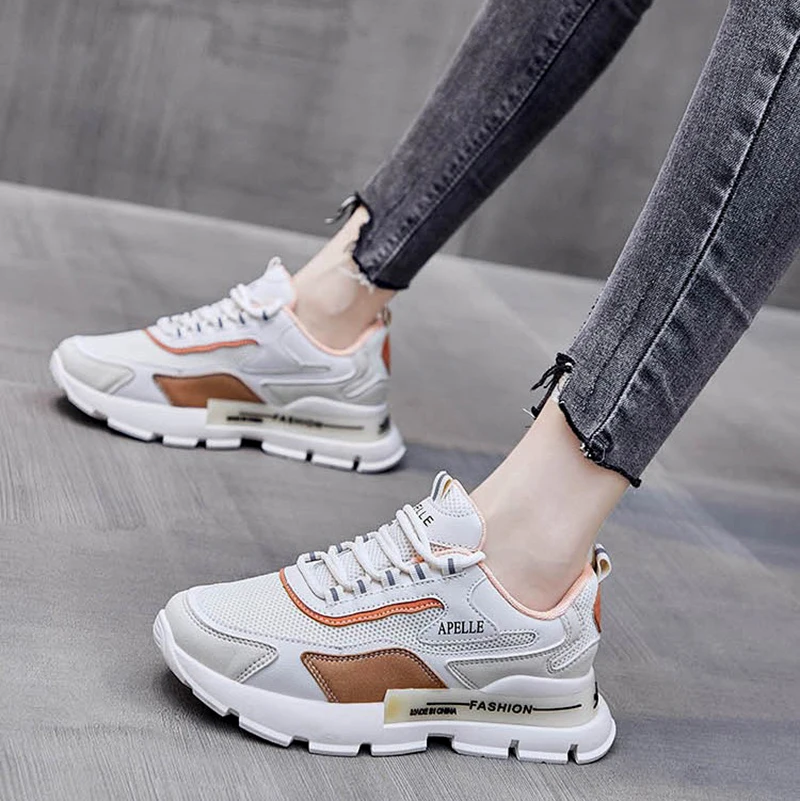 

high quality chunky sneakers platform women 2021 breathable mesh and leather casual shoes comfortable tennis sports trainers