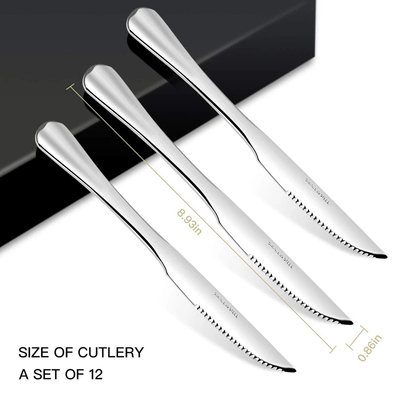 

SeeMoonsSteak Knives, Heavy-Duty Stainless Steel Steak Knife Set Of 12 For Chefs Commercial Kitchen Great For Bbq Weddings