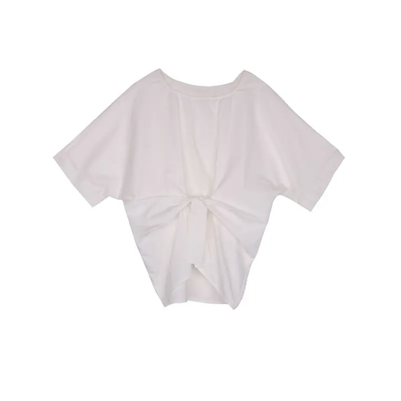 

XITAO Bow T Shirt Fashion New White Black Small Fresh Pullover 2021 Summer Bandage Small Fresh Minority Loose Tee LDD1787