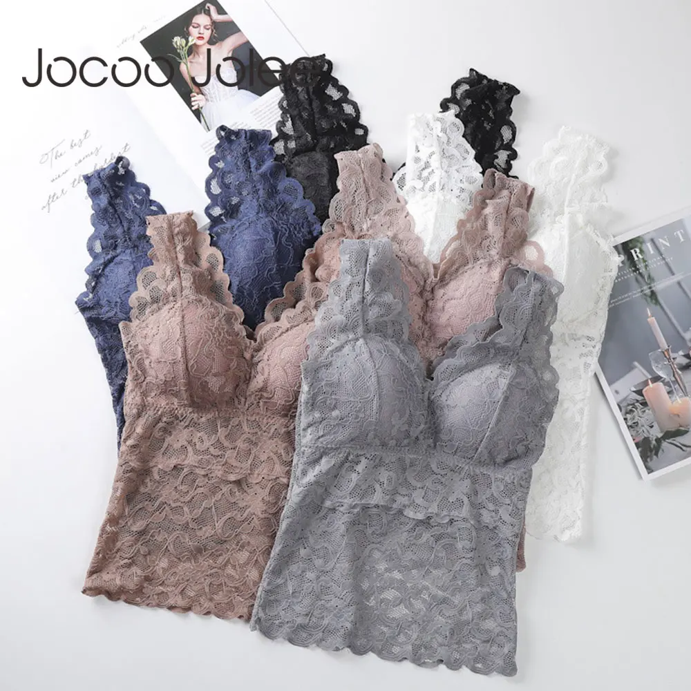 

Jocoo Jolee Women Elegant Lace Tank Tops Sexy Mesh Perspective Vest Vintage Harajuku Corset Bra with Padded Fashion Slim Bustier