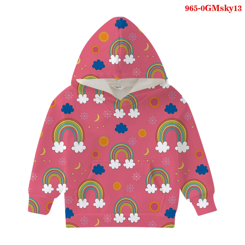 

2021 Sky Rainbow Print Hoodie Kids Size Boys Girls Long Sleeve Hooded Sweatshirts Children Hoodies Street Style Harajuku Clothes