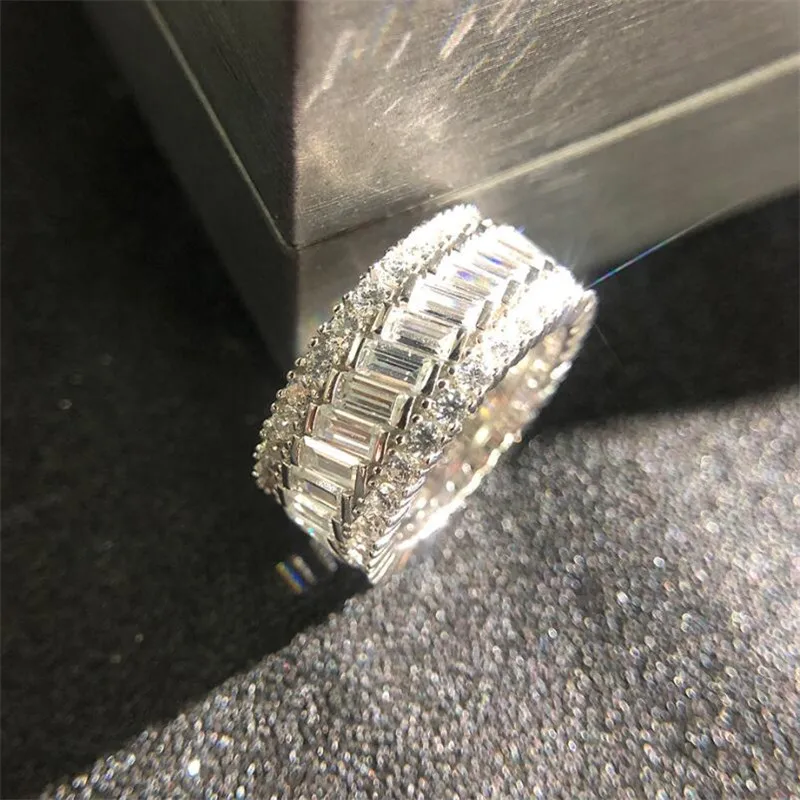 

New Arrival Sparkling Luxury Jewelry 925 Sterling Silver Princess Cut Multi Color Topaz CZ Diamond Women Wedding Band Ring