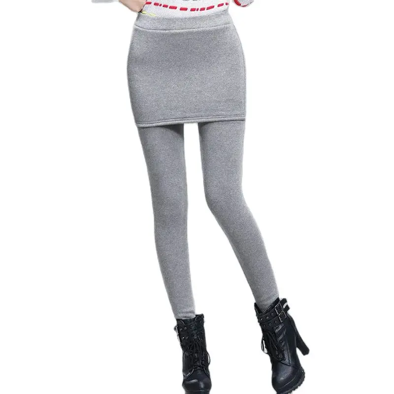 Зимние флисовые женские теплые облегающие повседневные брюки-юбка размера плюс