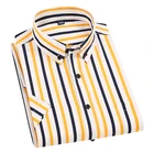 Рубашка Aoliwen мужская с короткими рукавами, брендовая Повседневная стрейчевая Удобная приталенная блузка с защитой от морщин, в черно-белую полоску, на лето, 2021