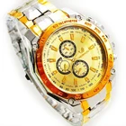 Часы наручные мужские с автоматическим большим циферблатом, Кварцевые водонепроницаемые студенческие, с золотой и синей поверхностью