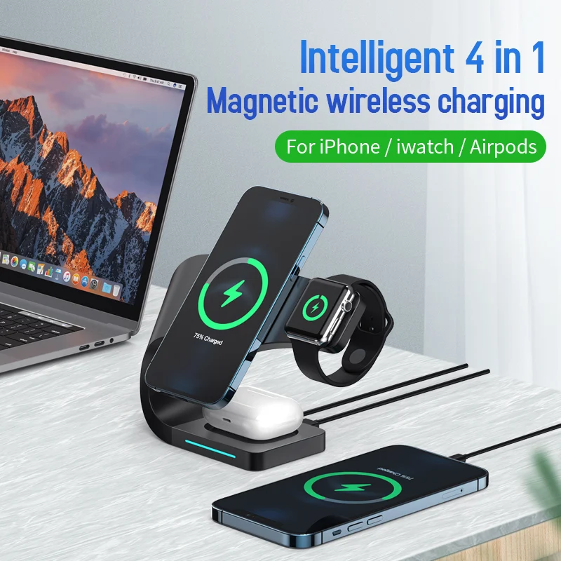 

4 in 1 Magnetic Wireless Charger for iPhone 12 12 Pro Max Chargers Dock Station for Apple Watch 6 SE Airpods Pro Charger Holder