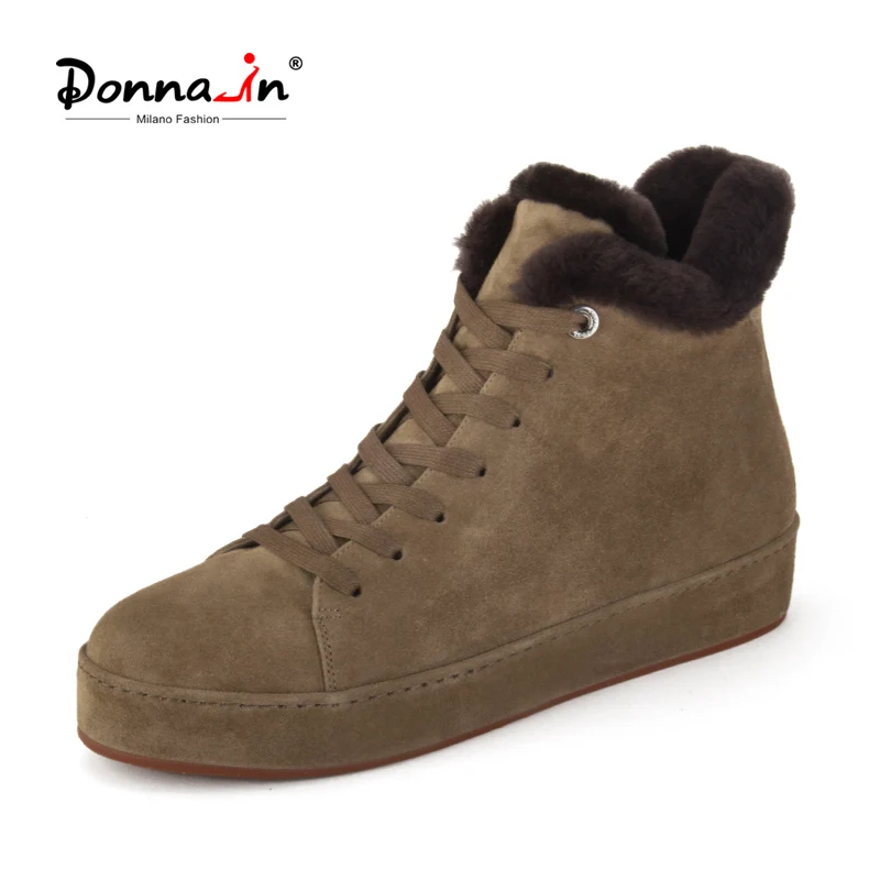 

Donna-in 2021 New Winter Taupe Snow Boots Women Luxury Brand Platform Lace Up Warm Natural Wool Fur Ankle Booties Top Quality