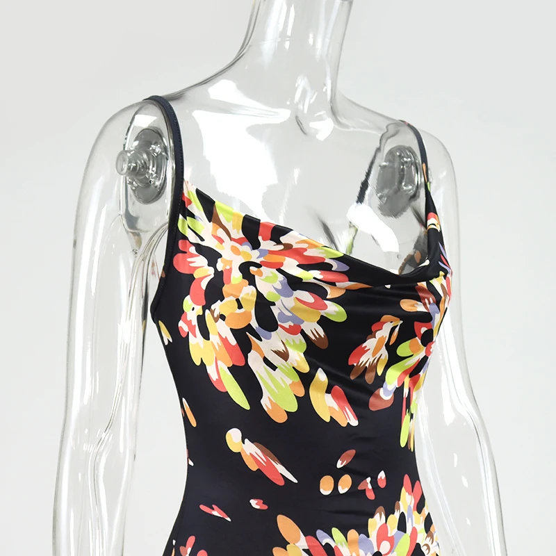 

Sexy Long Dress Women Backless Lace Up Beach Party Dresses Summer Resort Style Fireworks Print Elegant Maxi Dress 2020