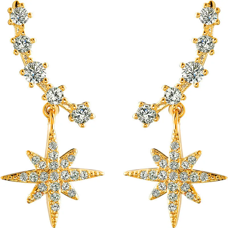 

Luxury Female White Crystal Drop Earring Charm Sterling Silver Gold Wedding Earrings For Women Trendy Zircon Star Dangle Earring