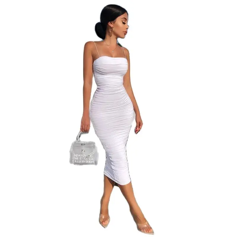

Sexy Women Bodycon Dress Slim Elegant Ruched Maxi Summer Strapless White Backless 2 Layer Eveningarty 2021