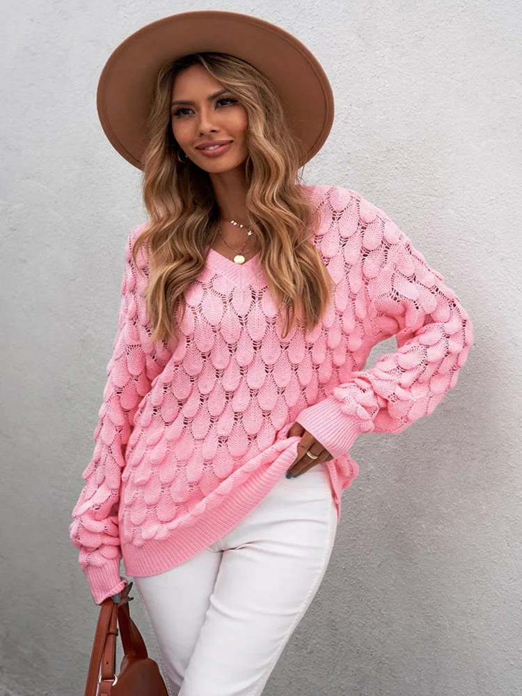 Женский трикотажный свитер с V-образным вырезом и длинным рукавом |