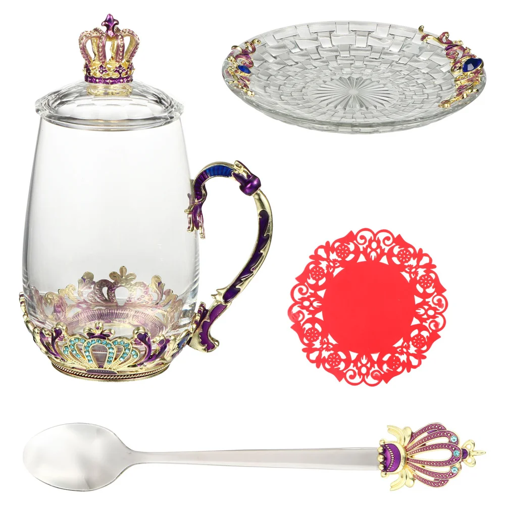 

1 Set Glass Enamel Flower Tea Cup Coffee Mug Decorative Tea Drinking Mug Set
