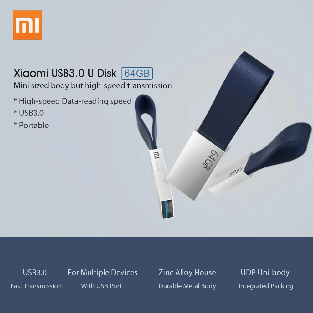 Xiaomi Mijia U диск 64 ГБ флеш-накопитель USB 3,0 Высокоскоростная передача шнур дизайн портативный металлический корпус USB флешка 64 ГБ