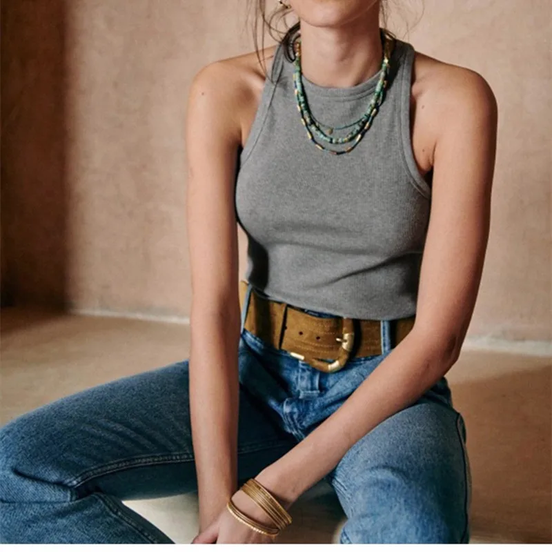 

Summer 2022 Women Sling Top Classic Simple Sleeveless Casual Vest for Female