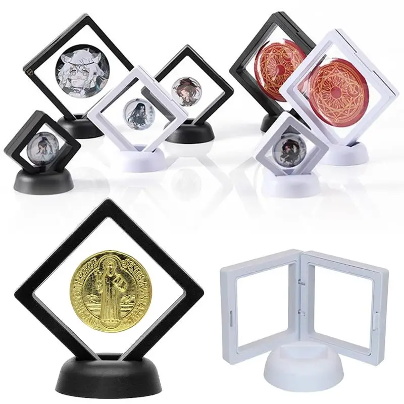 

Black White Plastic Suspended Floating Display Case Earring Coin Gems Ring Jewelry Storage Pet Membrane Stand Holder Box