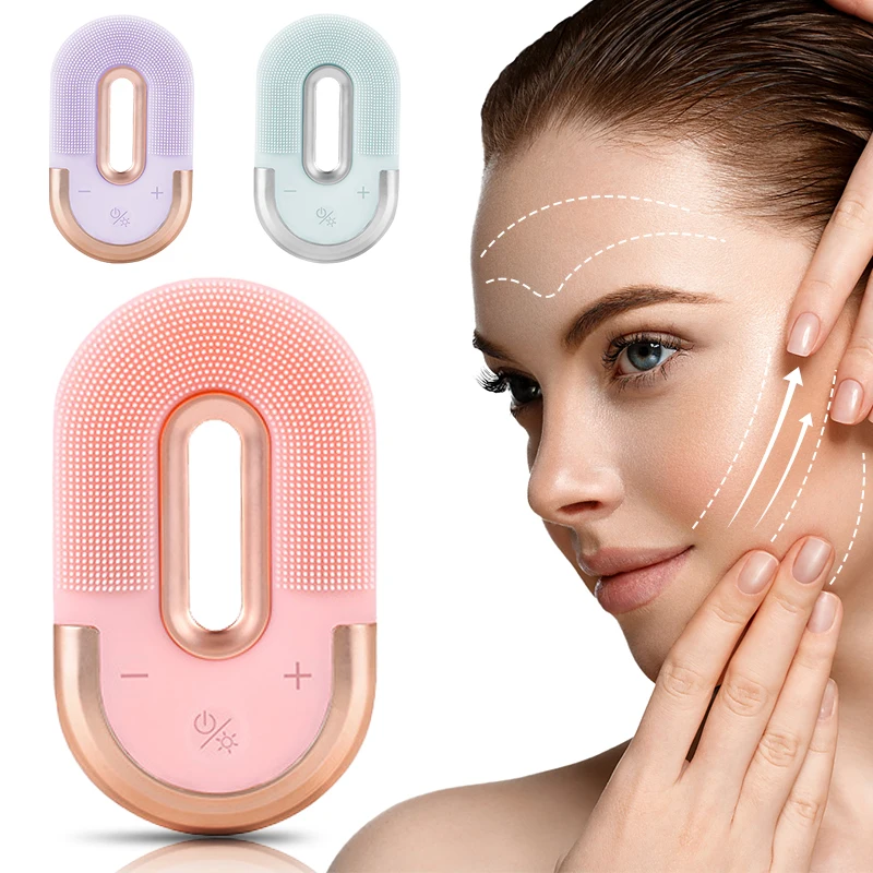 

Sonic Facial Cleansing Brush Silicone Face Cleanser Electric Face Massage Exfoliation LED Therapy Inductive Charge Waterproof