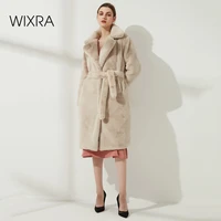 wixra ladies faux leather long coats femme pockets soft mink fur women trendy street style loose short outwear winter