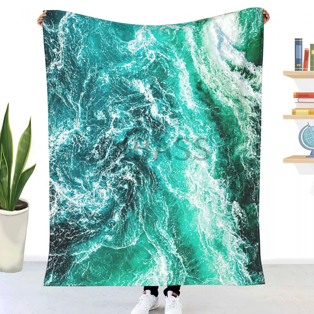 

Green Ocean Waves Top Down View Comforter 3D Printed Flannel Throw Blanket