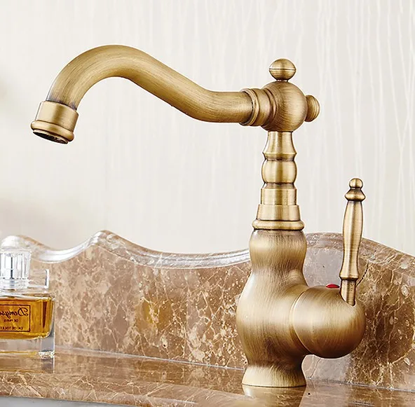 

Античный латунный смеситель с одним отверстием, поворотный кран для раковины в кухню и ванную комнату, кран для горячей и холодной воды 2an002
