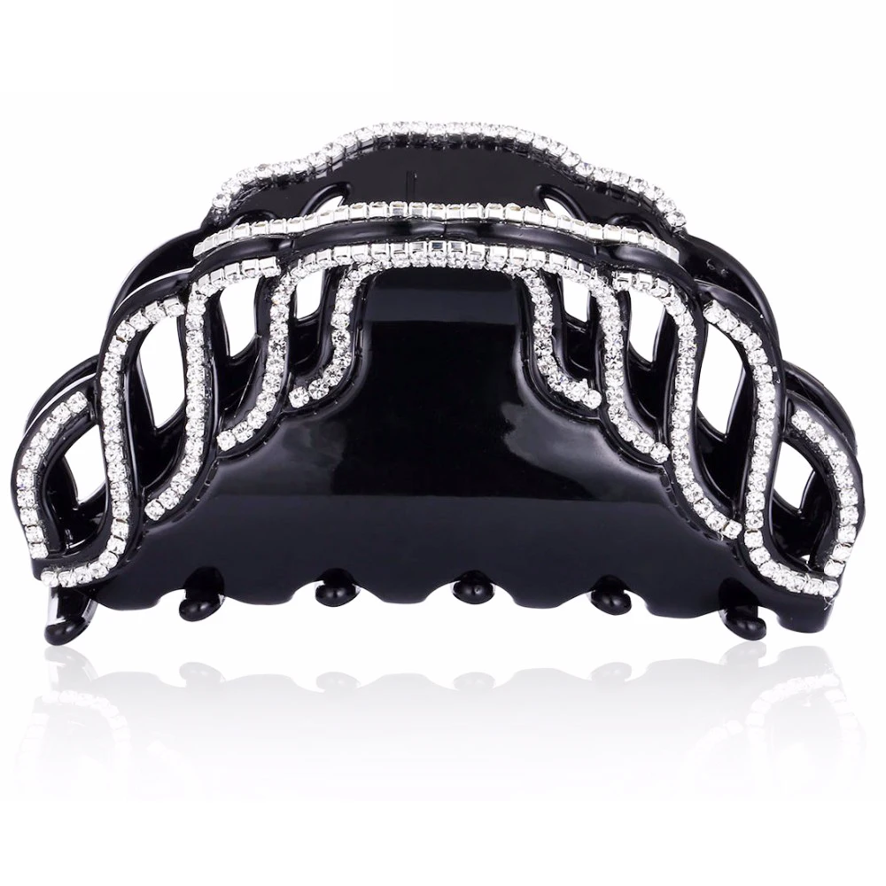 Женские блестящие стразы Когти для волос женщин большие черные полукруглые