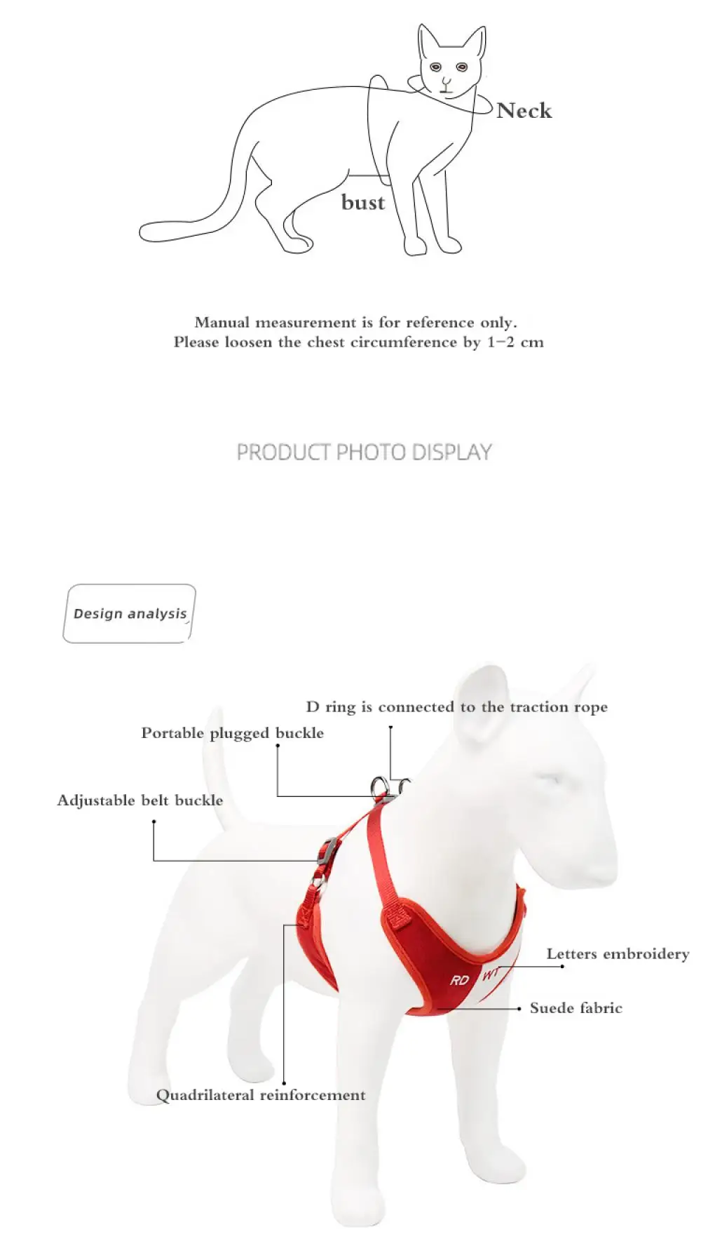 

New Pet Vest Type Traction Rope Suede Soft S-XL Sizes Cat And Dog Chest Harness Color Matching Breathable Vest Pet Supplies