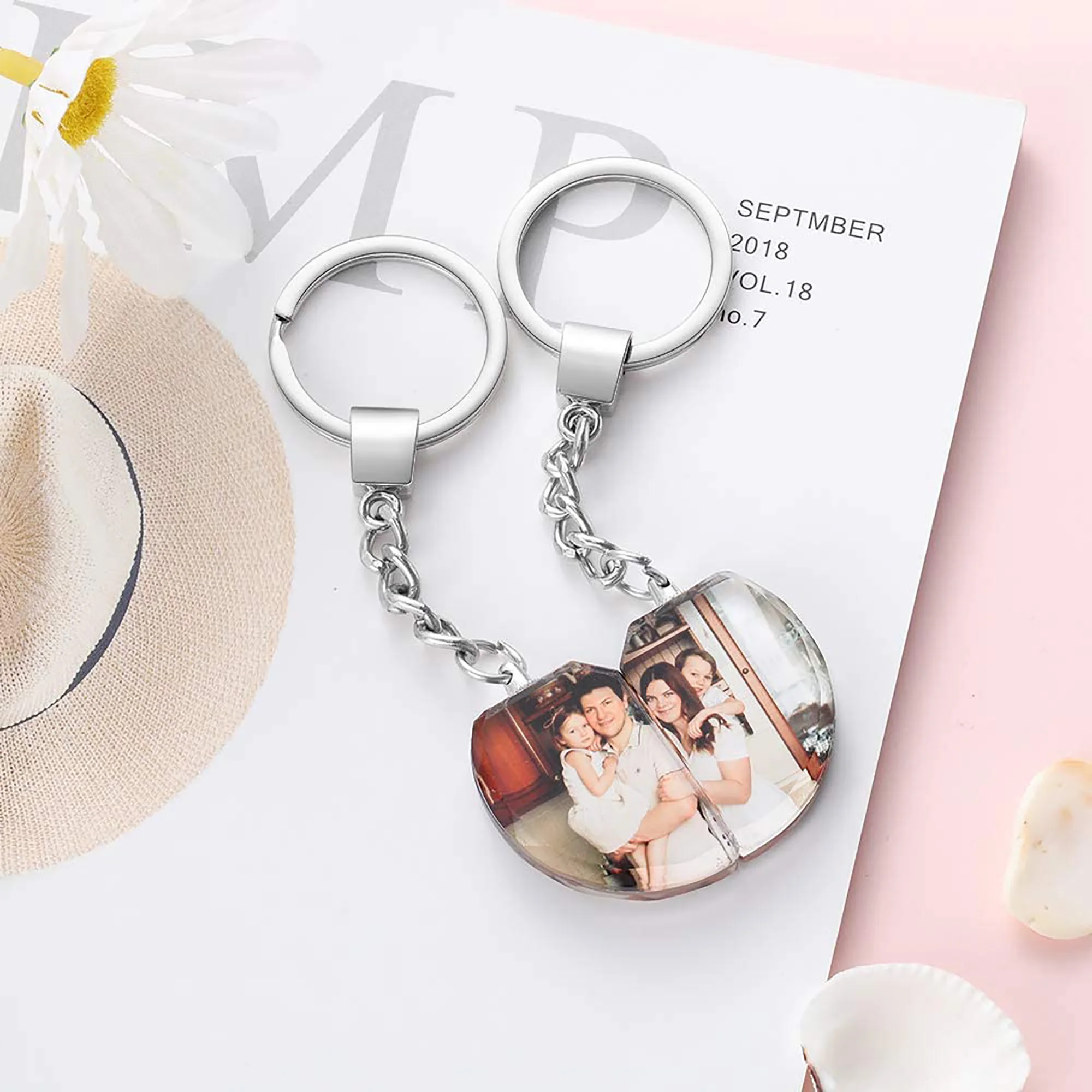 

Одна пара, изготовленные на заказ двухсторонние брелки для фотографий, сделай сам, персонализированные брелки с изображением для пар, влюбл...