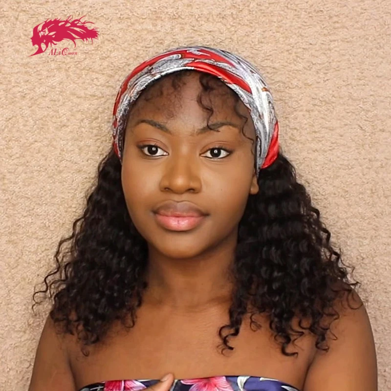 Натуральные волнистые парик с головной повязкой человеческие волосы парики для