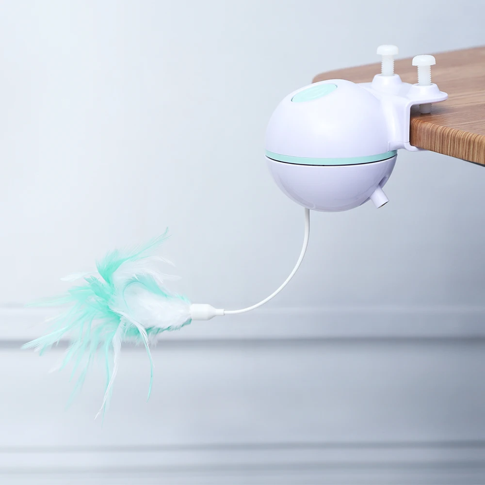 

Cat Laser Toy USB Rechargeable Auto Rotating LED Flashing Ball Cats Feather Toy with Bell Interactive Training Teaser Cat Toys