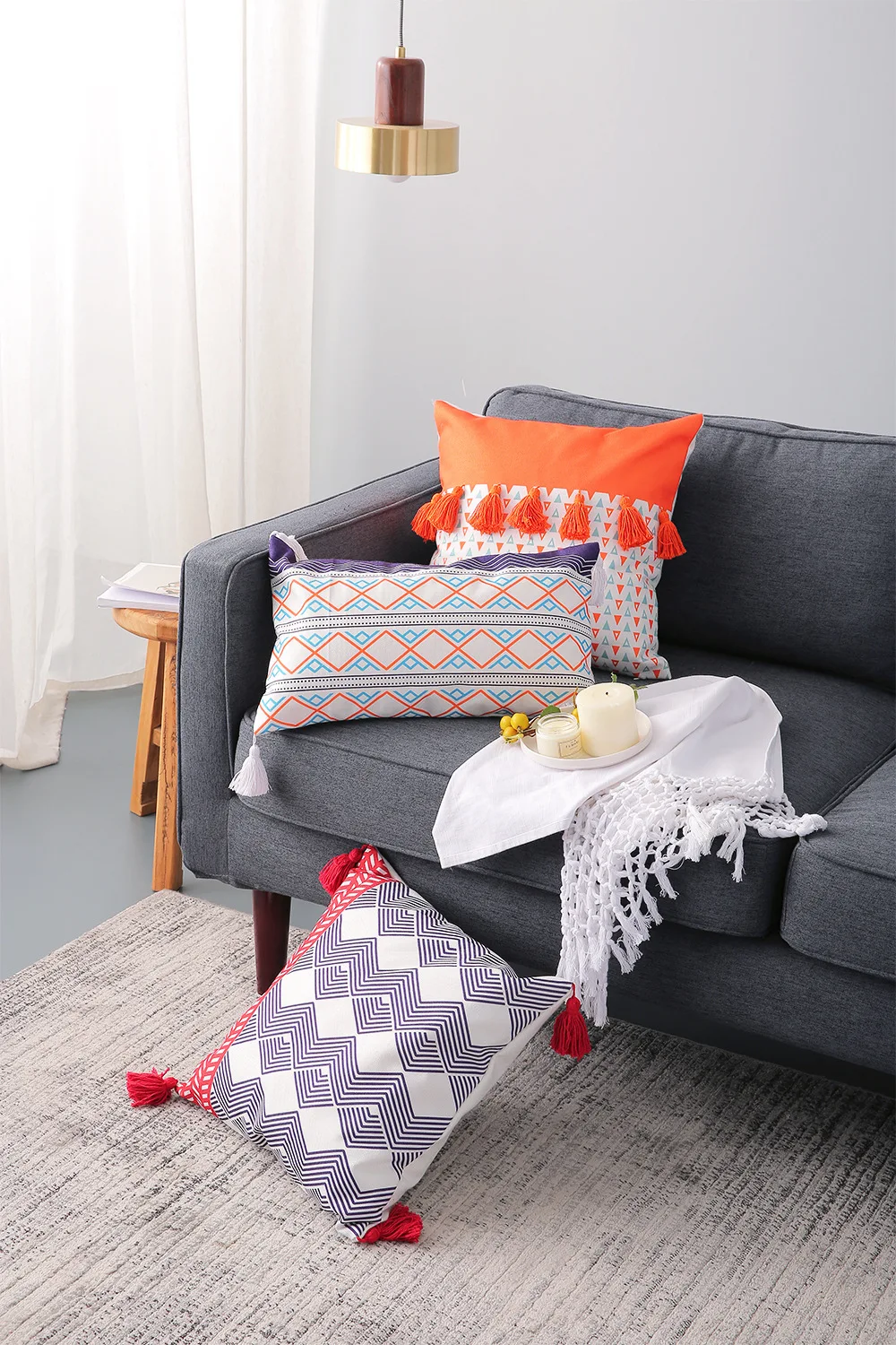 Геометрическая наволочка Подушка с кисточкой тканая Крышка для украшения дома