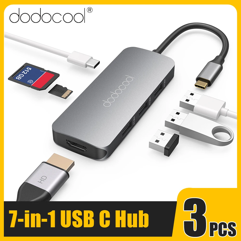 Многофункциональный USB-концентратор dodocool 7 в 1 3 шт. 4K HD выход SD/TF PD зарядка порта USB 0