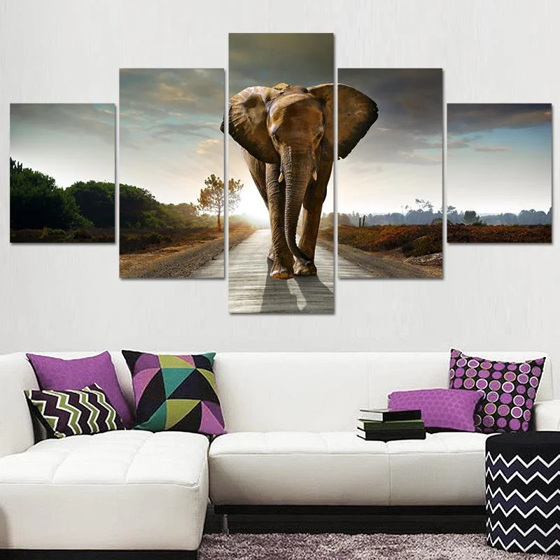 Wall Art Холст Картина 5 шт. слон Современная Абстрактная живопись украшения дома