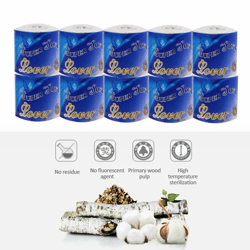 

New 10 Rolls Strong Soft 3-Ply Toilet Paper Bath Tissue Skin-friendly for Bathroom Home FKU66