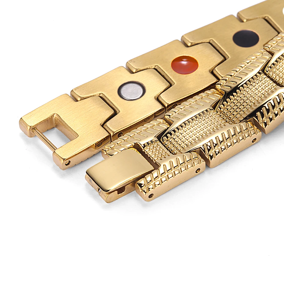 

4 in 1 Elements Gold Stainless Steel Bracelets&Bangles Magnetic Bio Pulceras Link Bracelet for Men