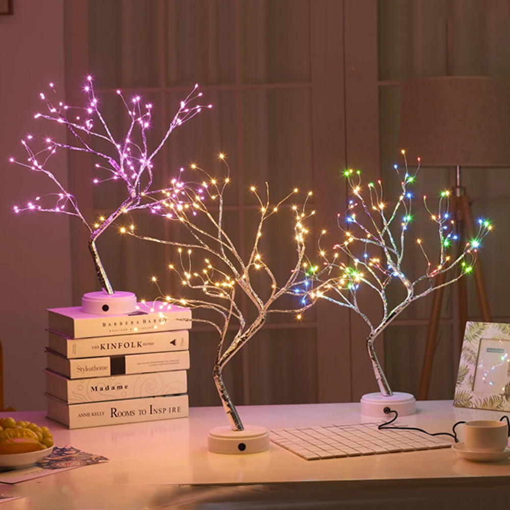 Kopen Diy Creatieve Koperdraad Boom Licht 108 Usb Kleine Tafellamp Lantaarn Woondecoratie Desktop Decoratie Bonsai Led Nachtlampje