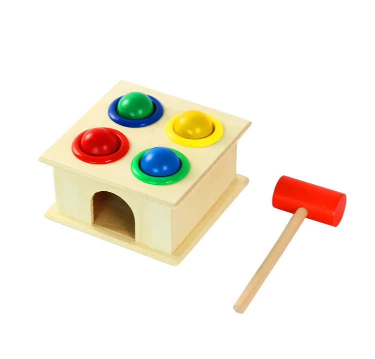 Деревянный одинаковая Цвет игрушки молоток коробка с шариками познавательные