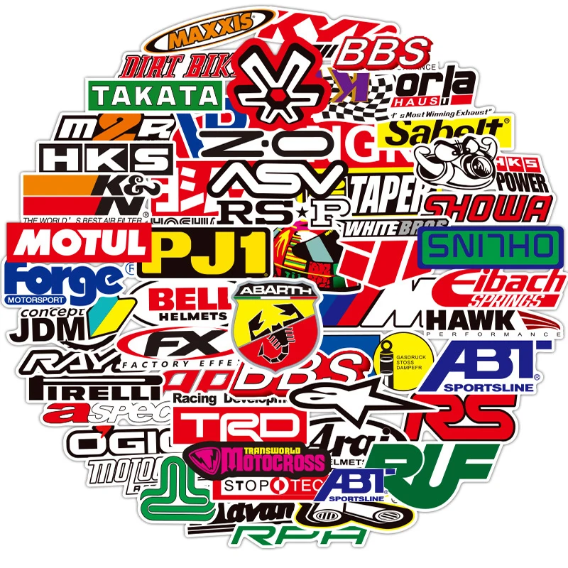 50100pcs cool racing car modification jdm logo stickers aesthetic laptop car waterproof diy graffiti decal sticker pack kid toy free global shipping