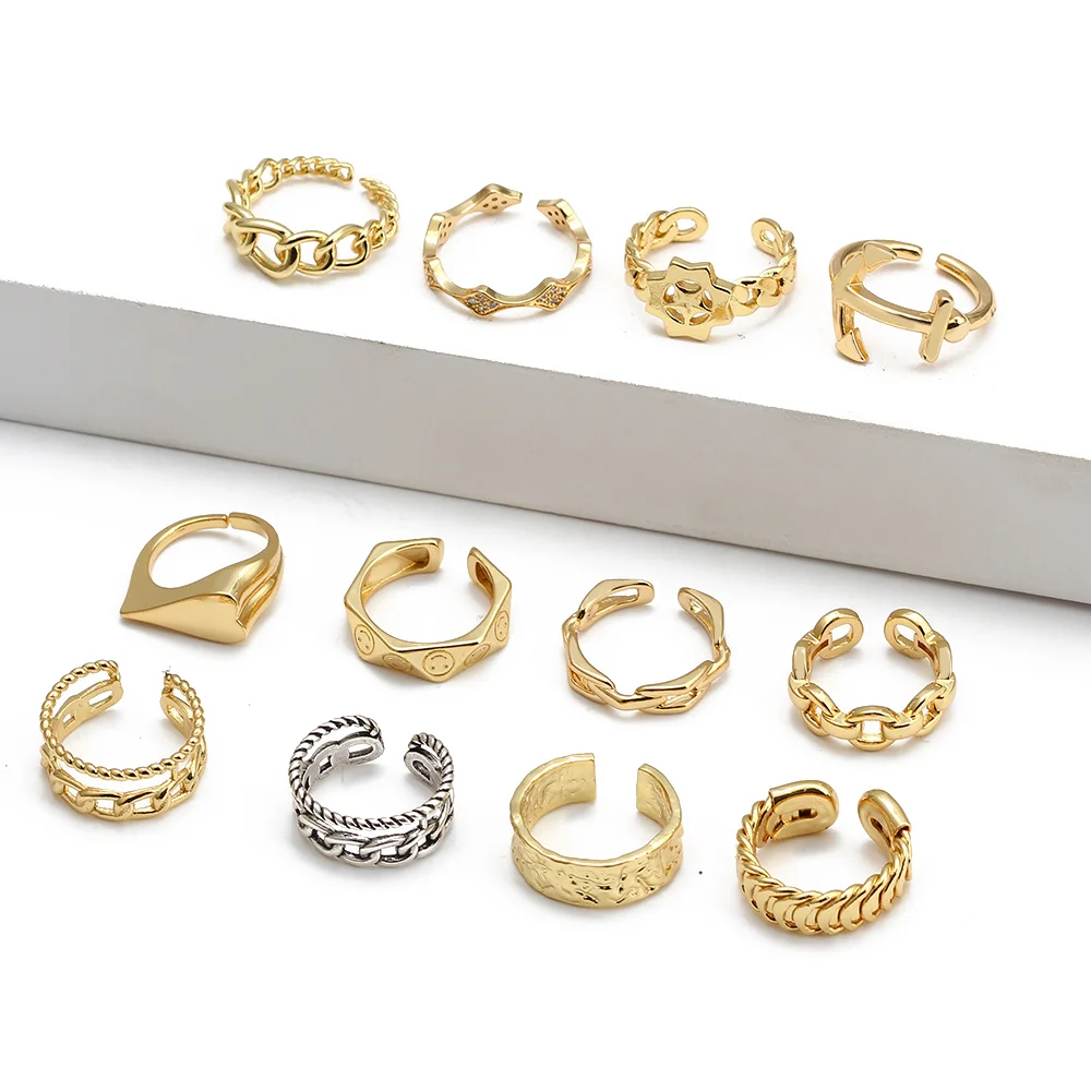 

Wish Card Punk Gold Ring Star Sagittarius Zircon Ginkgo Leaf Abacus Evil Eye Snake Shape Ladies Men's Open Ring Party Jewelry