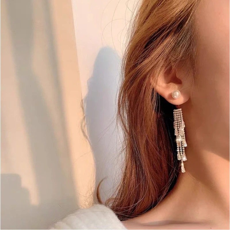 

Fashionable Zircon Tassel Drop Earrings for Women European American Luxury Handmade Earrings Trendy 2020 Vintage Jewelry