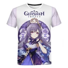 2021 футболки Genshin Impact, милые уличные футболки с персонажами аниме-игры, модные футболки большого размера унисекс с 3D принтом для мальчиков, детские топы