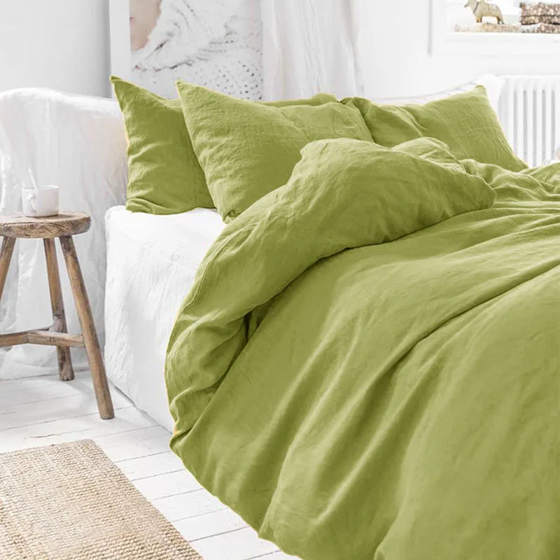 Комплект постельного белья из льна с наволочками, зеленым пододеяльником,  здоровой льняной тканью, пододеяльником, пододеяльником, без простыни, 3  шт. | AliExpress