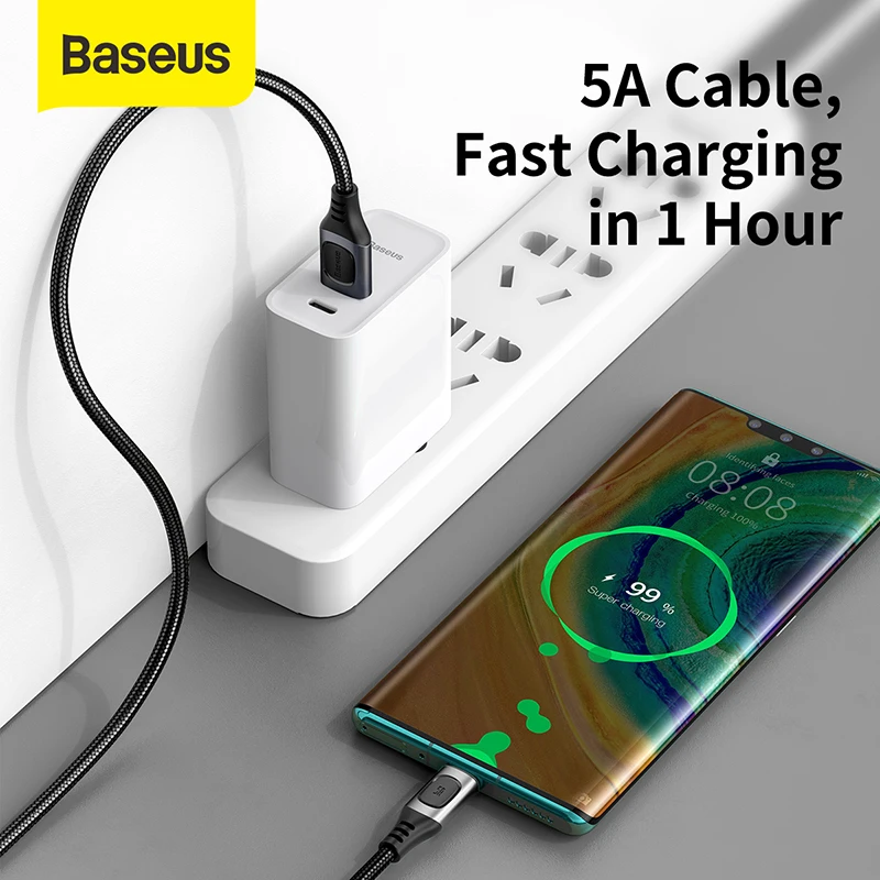 Кабель Baseus USB Type-C для Xiaomi mi 9 5 А шнур быстрой зарядки и передачи данных Samsung S20 Huawei P40