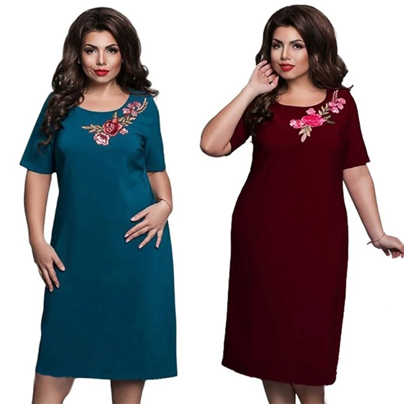 Новое Женское платье размера плюс 6XL винтажное цветочное вышитое офисное 2019