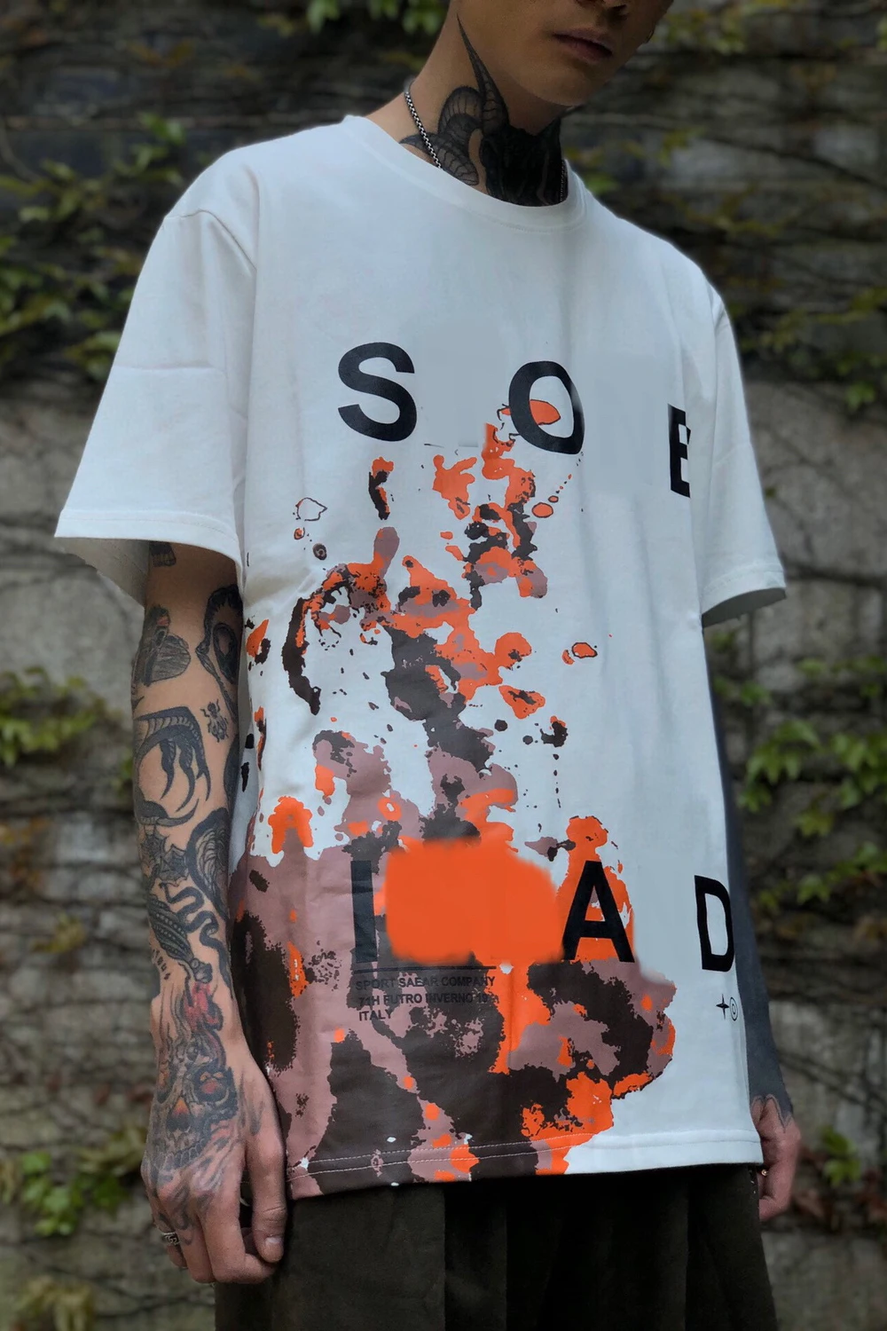 

Stone Island correct version summer splash ink letter printing T-shirt men's casual wild couple short-sleeved