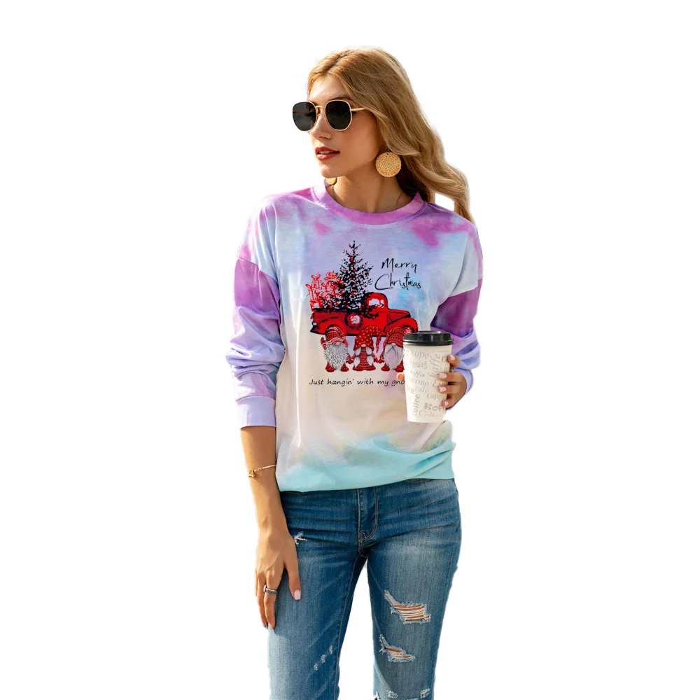 Тай-дай печати с капюшоном для женщин длинным рукавом Новая мода 2021 весенние