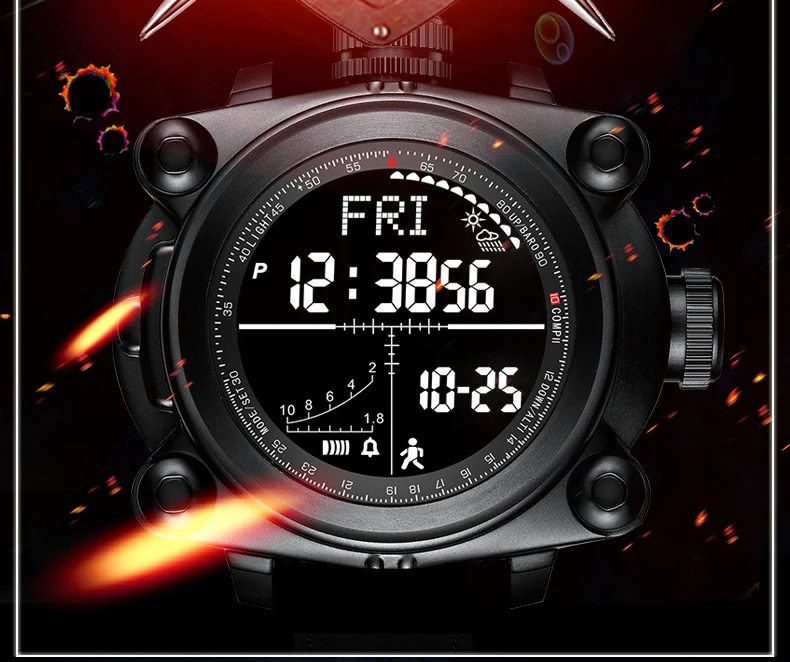 Smart Men Watches Outdoor sport Digital wristwatches step counting function/altitude/pressure/weather/compass/temperature BINGER