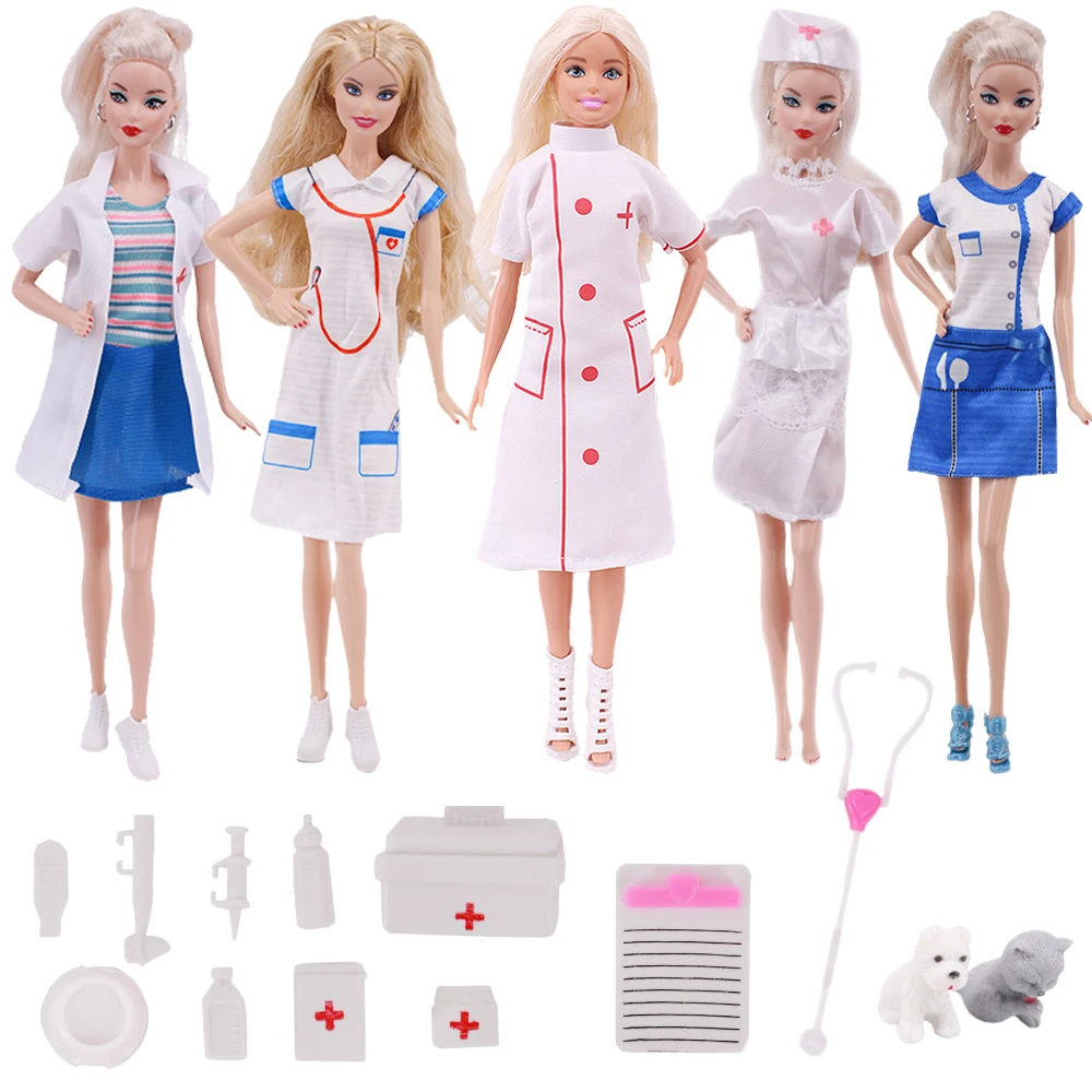 

Barbiees Clothes 3Pcs/Set Outfits Doctor/Nurse Uniform Mini Skirt Dress For 11.8Inch Doll&Barbiees&1/6 Bjd Doll Clothes Girl Toy